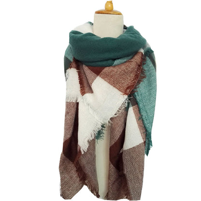 Autumn And Winter Scarf Colorful Plaid Square Scarf