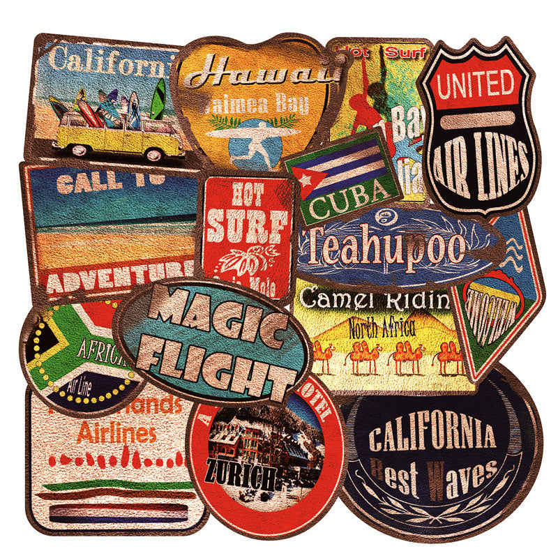 Retro Beach Surfing Travel Stickers